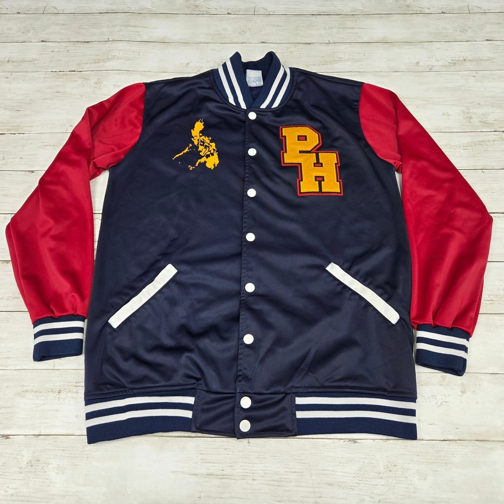 Dibuho Philippines Sportswear Varsity Bomber Jacket Unisex Medium Navy Red PH